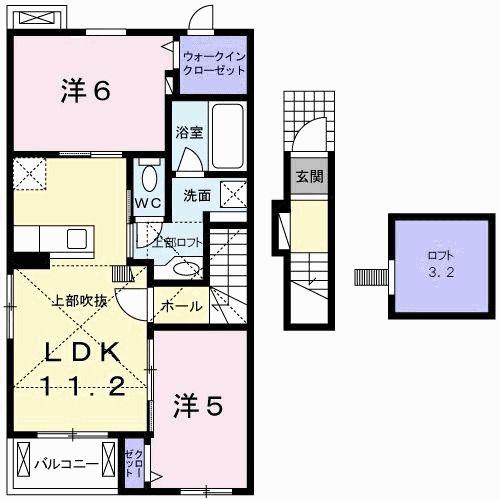 イルフィオーレ藍住B(2LDK/2階)の間取り写真