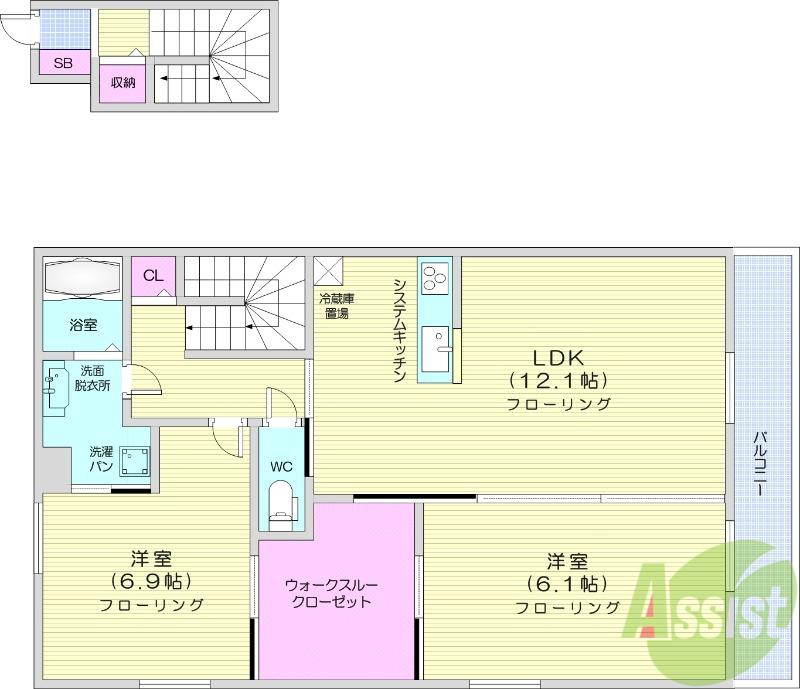 DーROOM西多賀 Ⅲ(2LDK/2階)の間取り写真