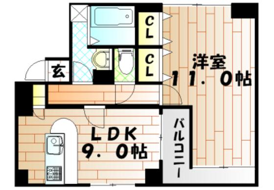 第一天瀬ビル(1LDK/6階)の間取り写真