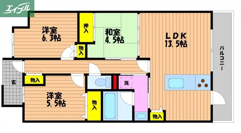 アルファステイツ野田II(3LDK/11階)の間取り写真