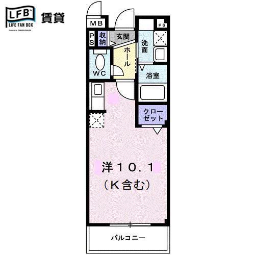 トラッド美里A(ワンルーム/3階)の間取り写真