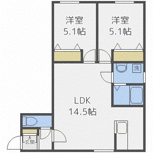 EFFICIENT N19 エフィシエント(2LDK/1階)の間取り写真