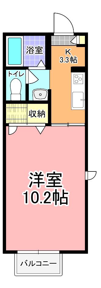 カーサヴェルデ B棟(1K/2階)の間取り写真