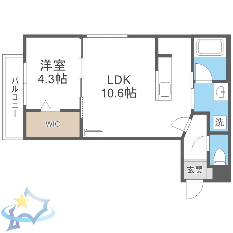 円山公園ビューアパートメント(1LDK/2階)の間取り写真