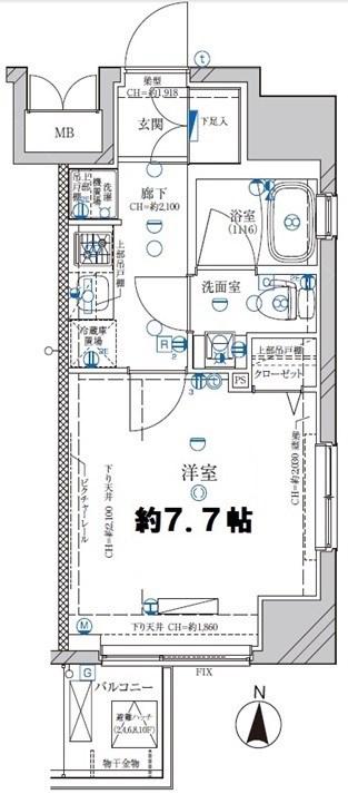 ディアレイシャス菊川(1K/4階)の間取り写真