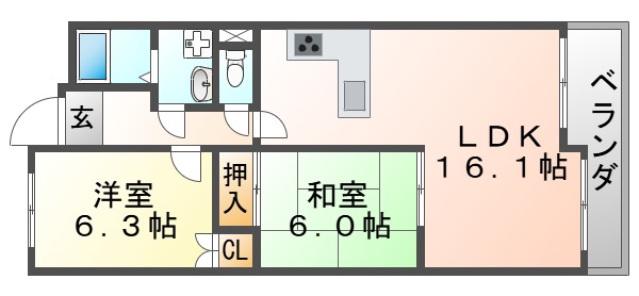 プレ―ヌ緑地公園(2LDK/2階)の間取り写真