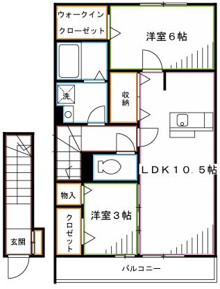 マロン・ヴローニュ(2LDK/2階)の間取り写真