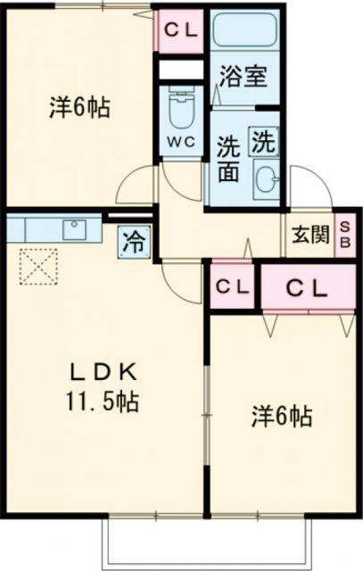 ドミール三日市A(2LDK/1階)の間取り写真