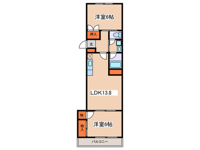 サザンヒルズ生田(2LDK/2階)の間取り写真