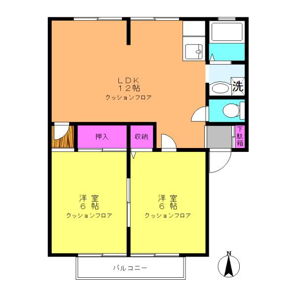 オークハウス(2LDK/1階)の間取り写真