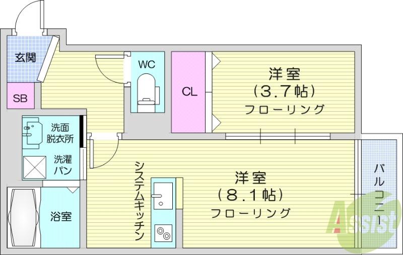 ALLIER PARK 上杉北(1LDK/2階)の間取り写真