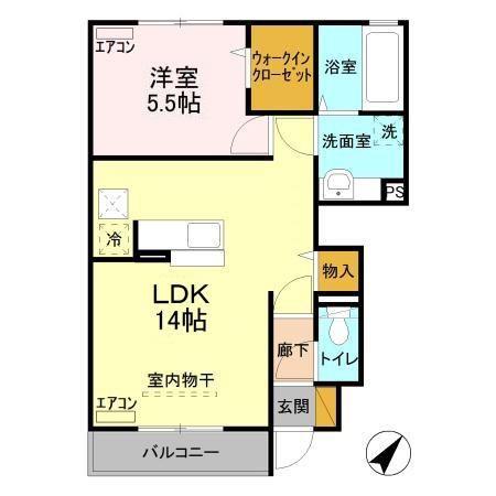 ボヌールD(1LDK/1階)の間取り写真