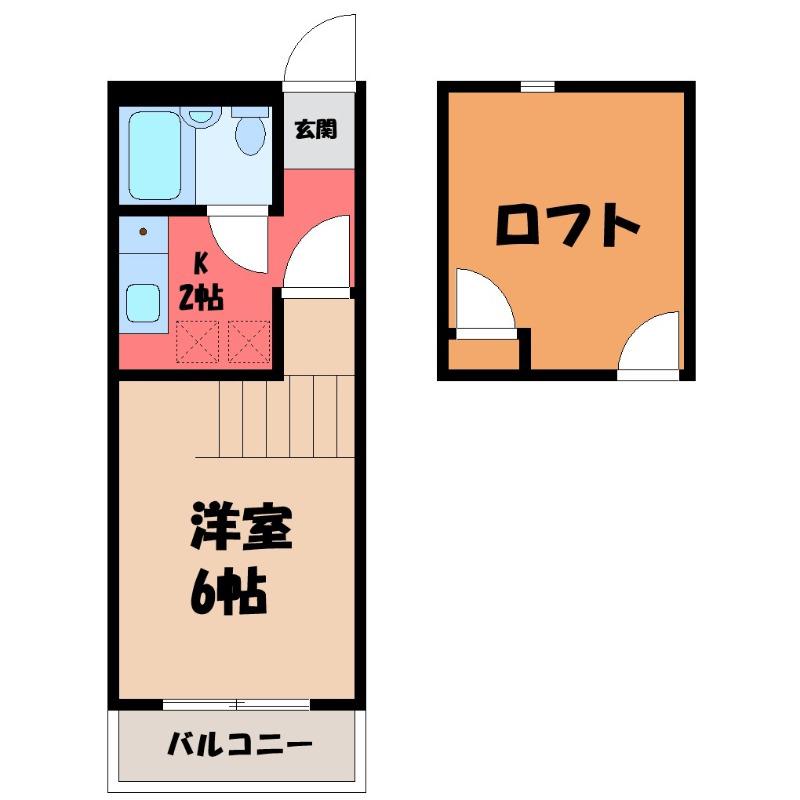 ドリーミーロード玉村B棟(1K/2階)の間取り写真