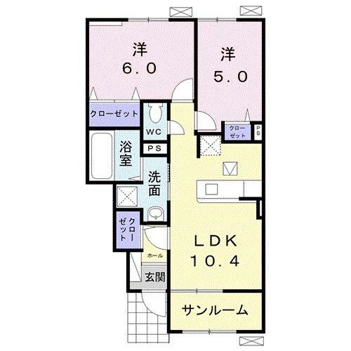ル・オーブ壱番館(2LDK/1階)の間取り写真