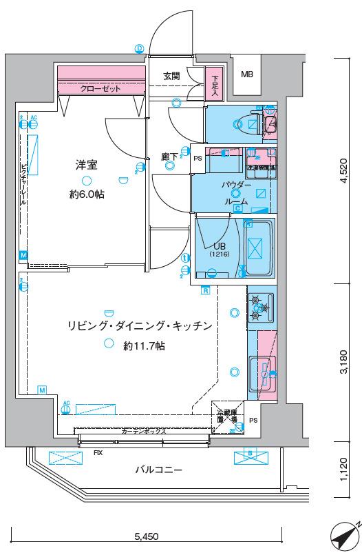 GENOVIA三ノ輪IIISKYGARDEN(1LDK/7階)の間取り写真
