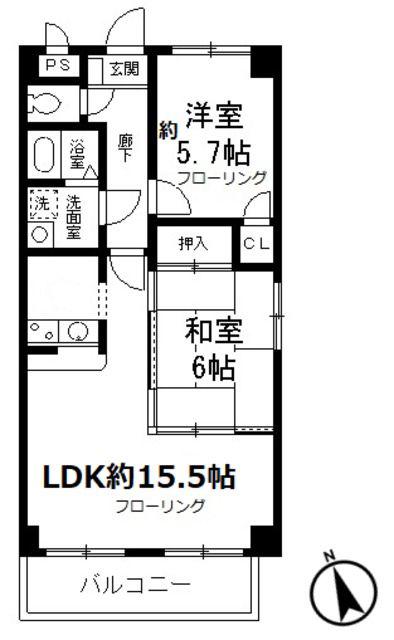 フローラ浦和(2LDK/3階)の間取り写真