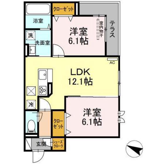 ゼフィ―ル(2LDK/1階)の間取り写真