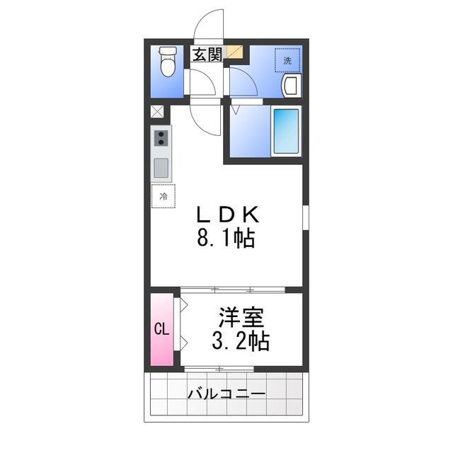 ジーメゾン岸和田クレリア(1LDK/2階)の間取り写真