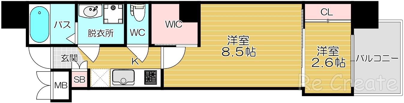 ソルテラス難波NEO(1DK/6階)の間取り写真