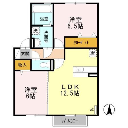 エスポワールE(2LDK/2階)の間取り写真