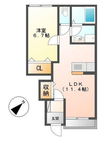 INCA ROSE(1LDK/1階)の間取り写真