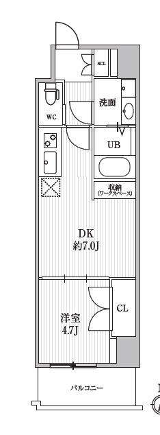 CAVANAYOTSUYA(1DK/11階)の間取り写真