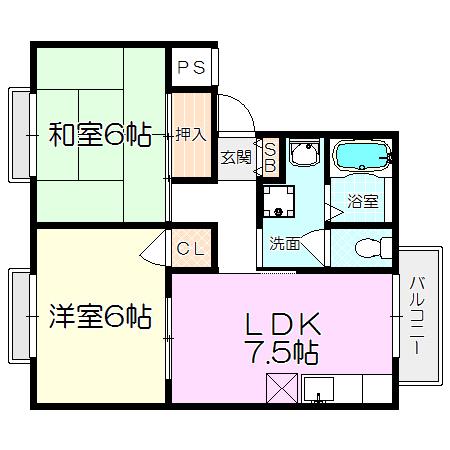 ホワイトヴィラ2番館(2DK/2階)の間取り写真