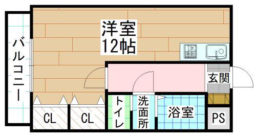 セジュール三萩野(ワンルーム/5階)の間取り写真
