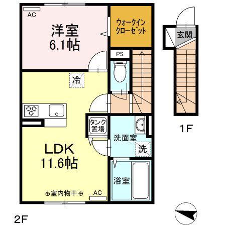 D-ROOM勝田(1LDK/2階)の間取り写真
