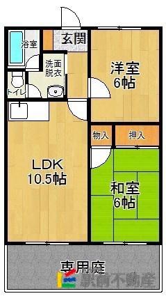 グリーンハウス大刀洗B棟(2LDK/2階)の間取り写真