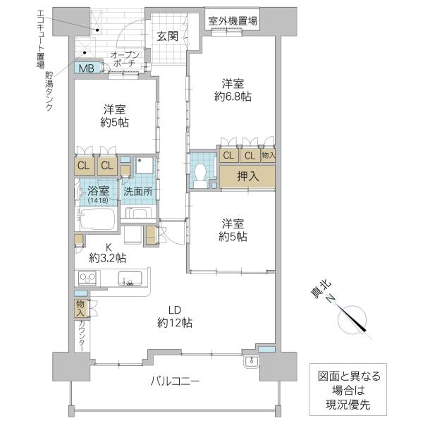 アネージュ東海ヴィサージュ(3LDK/12階)の間取り写真