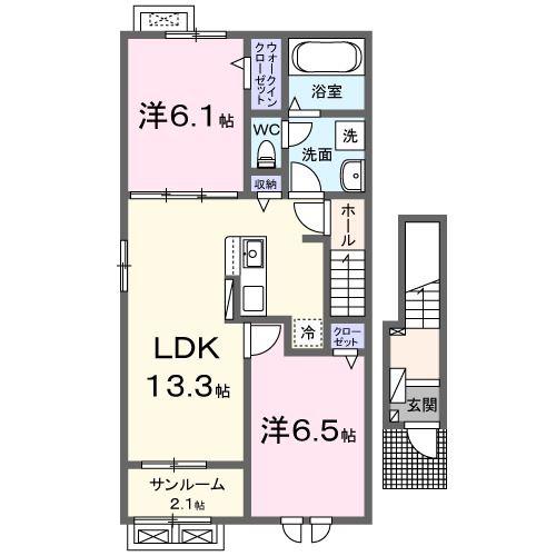 アンソレイエ高浜II(2LDK/2階)の間取り写真