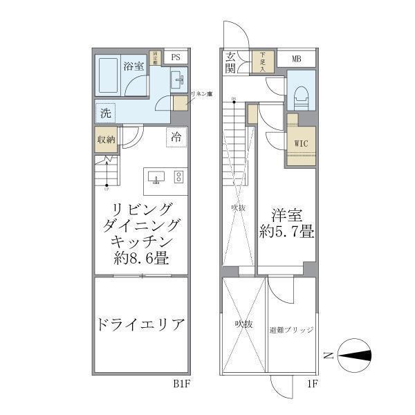 LA PERLA JIYUGAOKAI(1LDK/B1階)の間取り写真