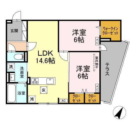 セリーン テラ(2LDK/1階)の間取り写真