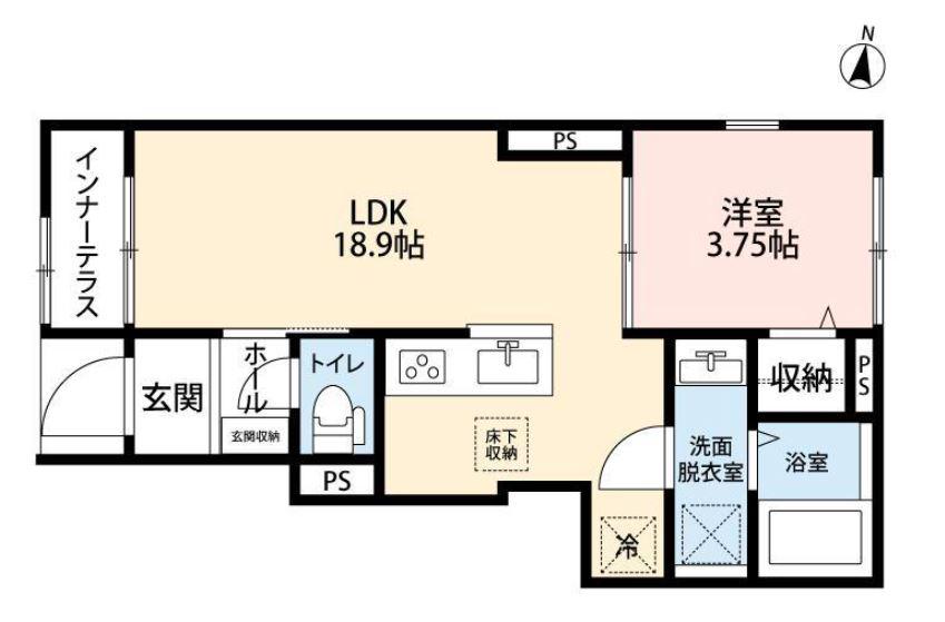 リーブルファイン八王子越野(1LDK/1階)の間取り写真