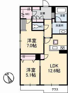 パルボヌール(2LDK/1階)の間取り写真