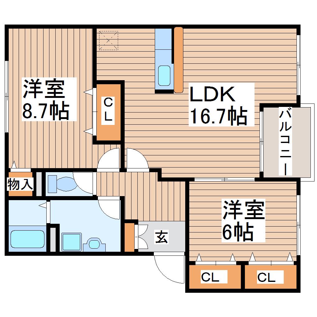 リバーサイドシャトーA(2LDK/1階)の間取り写真