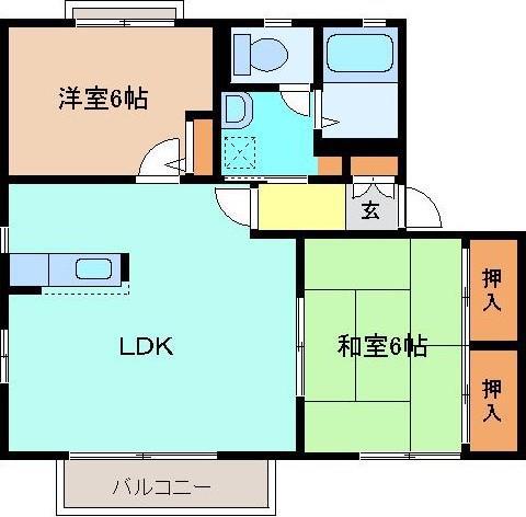 アルカディア A(2LDK/2階)の間取り写真