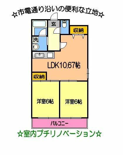 プレジデント水前寺(2LDK/10階)の間取り写真
