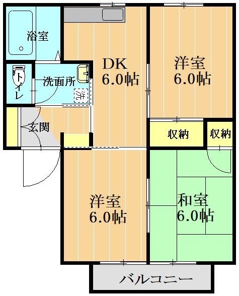 ファミール新地A(3DK/2階)の間取り写真