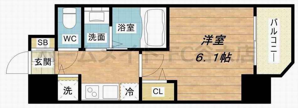 LIVECASA本町(1K/4階)の間取り写真