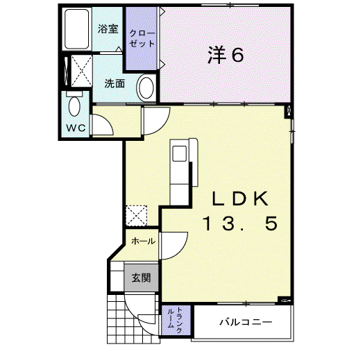 スカイピア勇舞IIH棟(1LDK/1階)の間取り写真