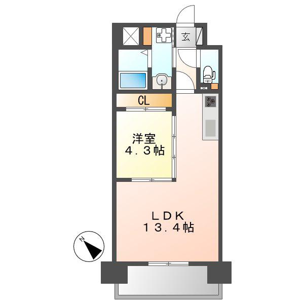 PRIMAL千種LUNO(1LDK/14階)の間取り写真