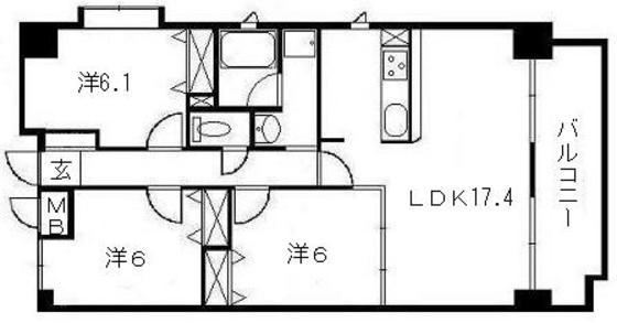 ロイヤルヒルズ牛田旭(3LDK/7階)の間取り写真