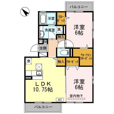 グリシーヌ(2LDK/3階)の間取り写真