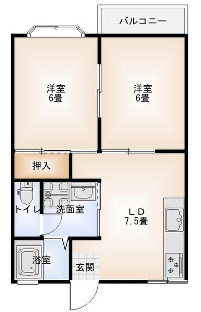 ニューハイツ北野(2LDK/2階)の間取り写真