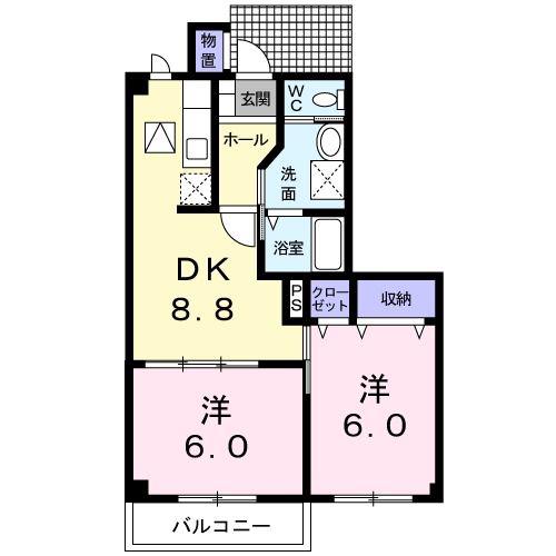ラピスA(2DK/1階)の間取り写真
