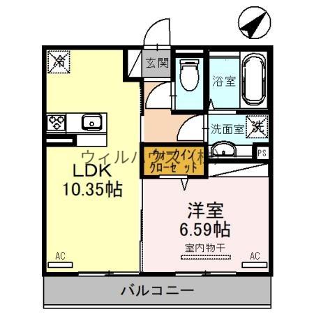 プルメリア(1LDK/2階)の間取り写真