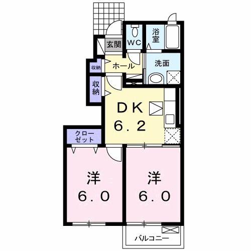 ポプルスB(2DK/1階)の間取り写真