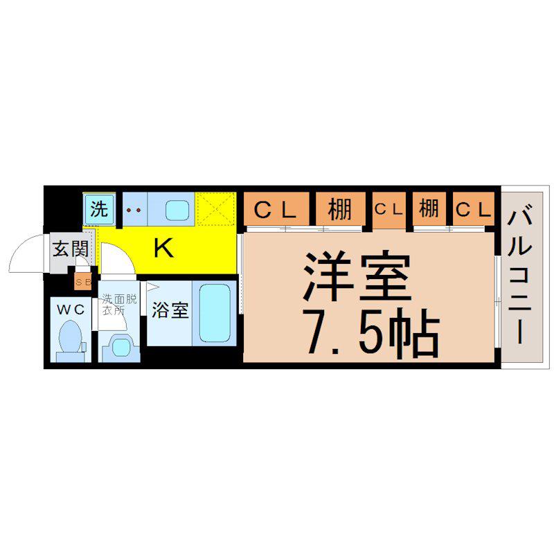 リブリ・浄心A(1K/3階)の間取り写真